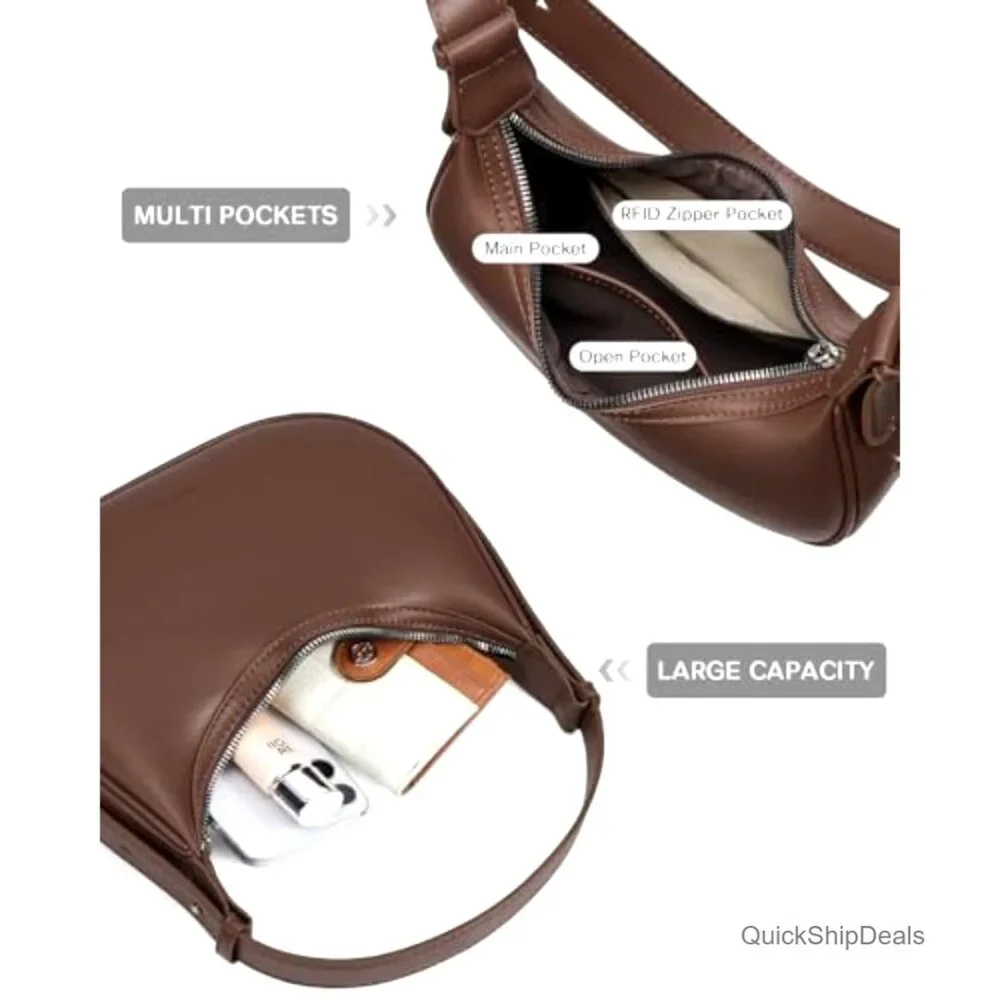 RFID Vegan Leather Shoulder Bag Hobo Clutch Top Handle Travel Purse